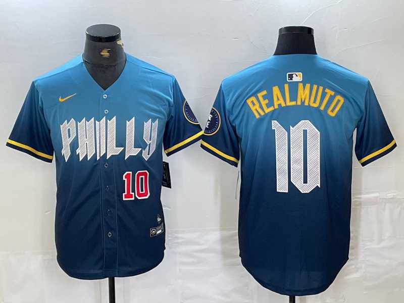 Mens Philadelphia Phillies #10 JT Realmuto Number Blue 2024 City Connect Limited Stitched Jerseys->philadelphia phillies->MLB Jersey